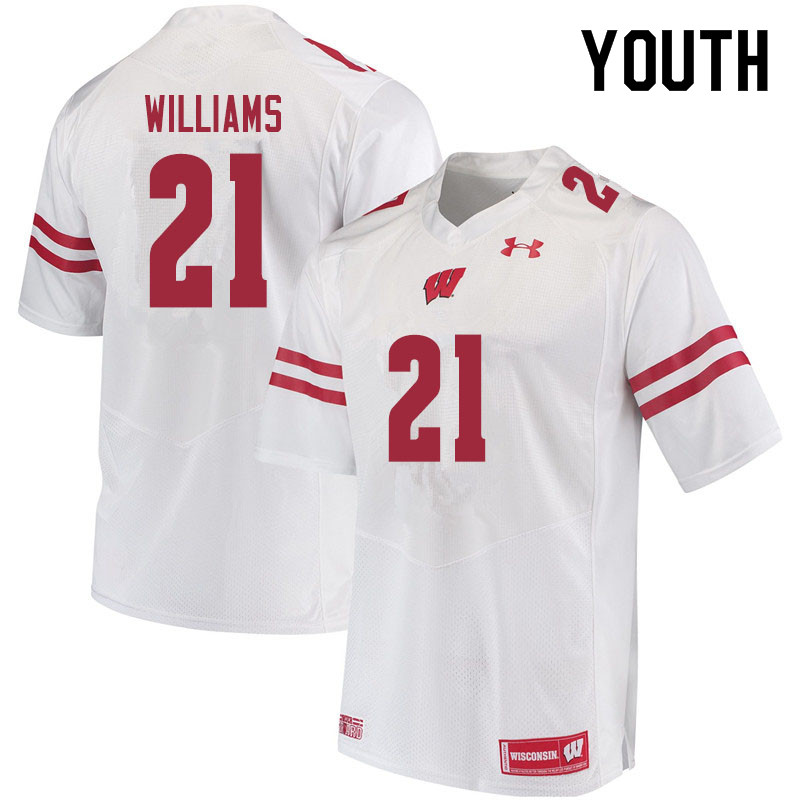 Youth #21 Caesar Williams Wisconsin Badgers College Football Jerseys Sale-White